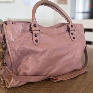 Balenciaga Heather/Pink Leather Le Dix Motorcyle Satchel